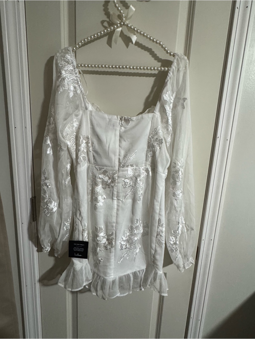 Lulu's White Embroidered Ruffle-Hem Mini Dress - Picture 3 of 5